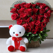 Beautiful Red Roses and Teddy Bear Surprise