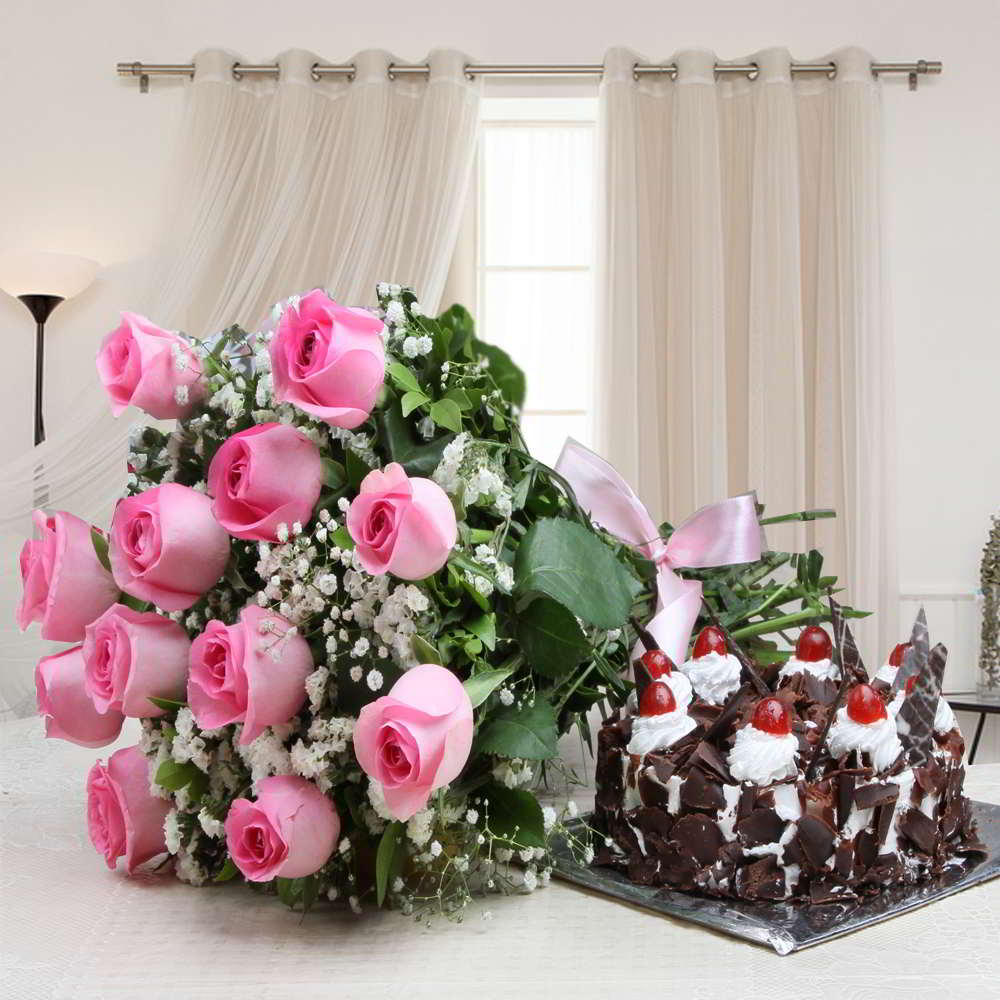 Pink Roses and Strawberry Cake Surprise