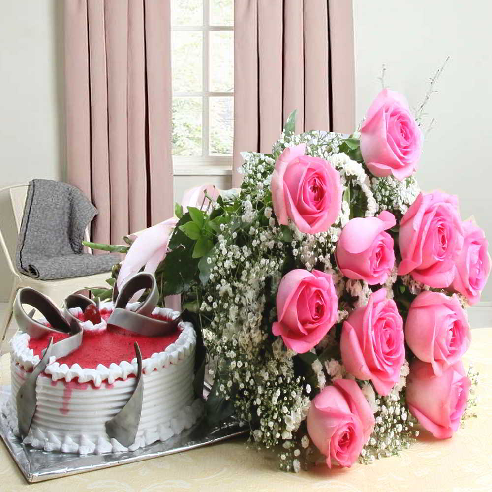 Pink Roses and Dark Chocolate Cake Delight