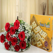 Red Roses Bouquet and Soan Papdi Gift