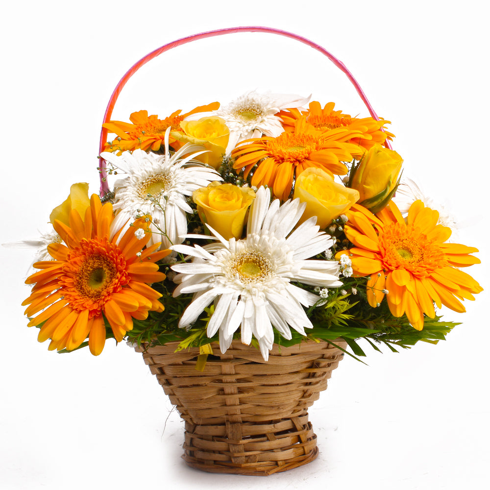 White and Yellow Gerbera Floral Basket