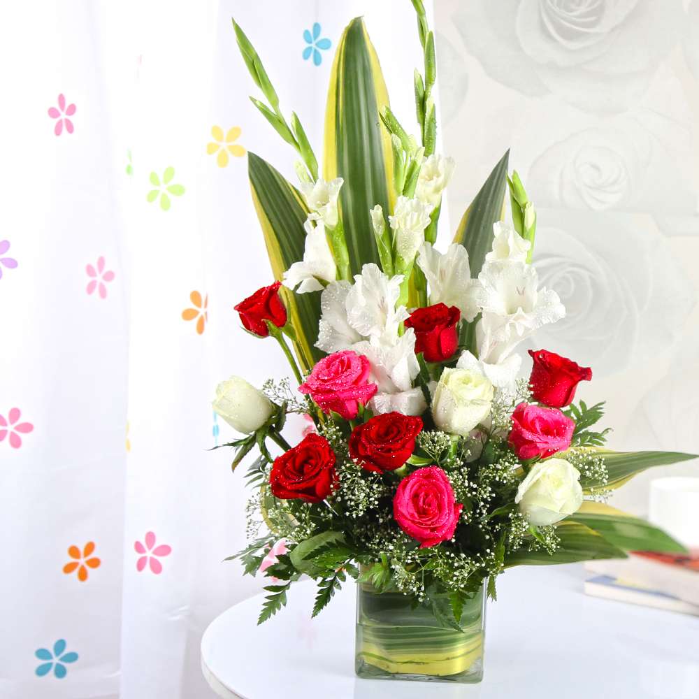 Elegant Roses and Gladiolus Vase