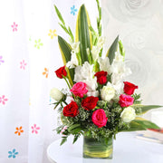 Elegant Roses and Gladiolus Vase
