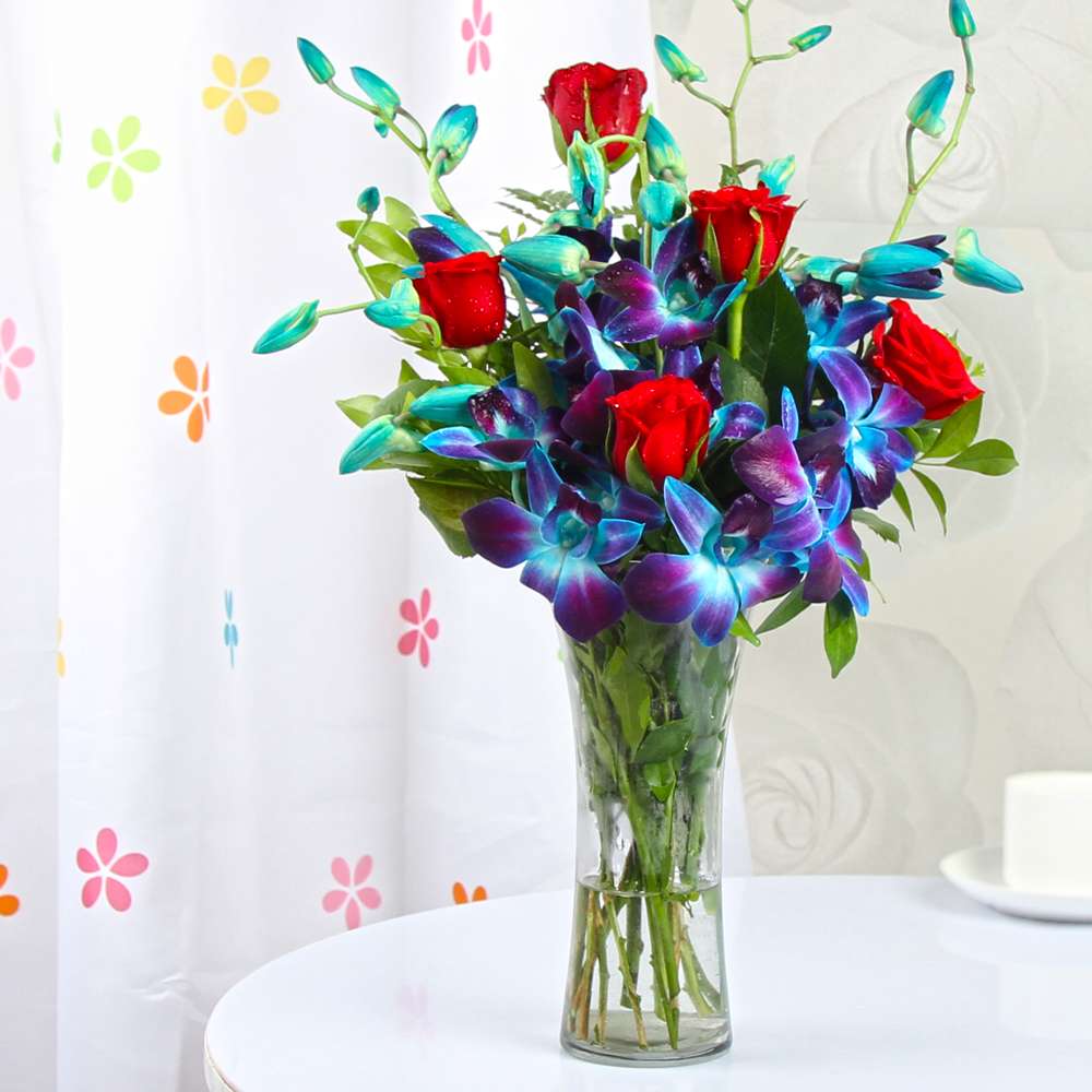 Romance with Red Rose and Orchid Bouquet