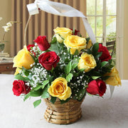 Delight Yellow and Red Rose Basket