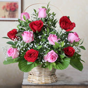 Romantic Red and Pink Rose Basket
