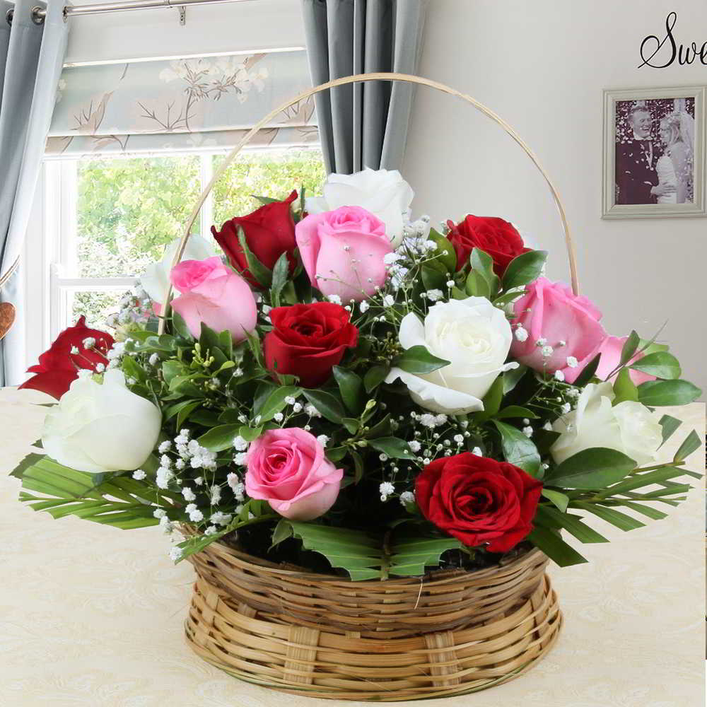 Elegant Fresh Mixed Rose Basket