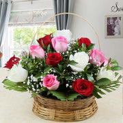 Elegant Fresh Mixed Rose Basket