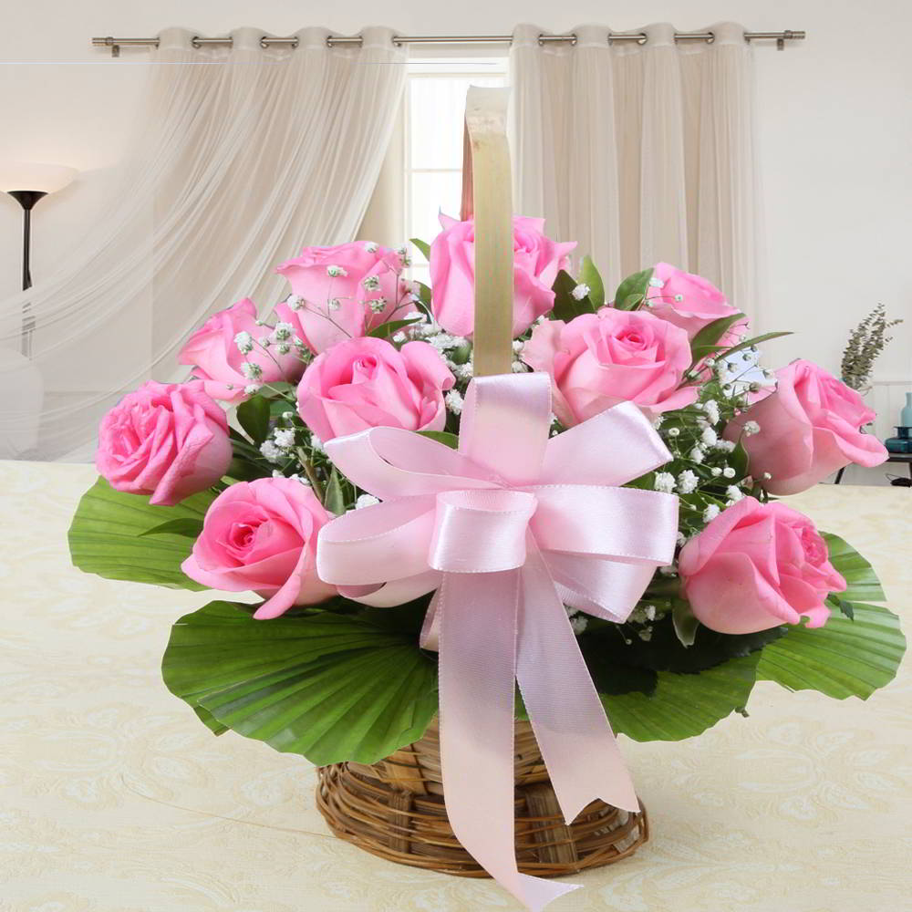 Perfect Pink Rose Basket with