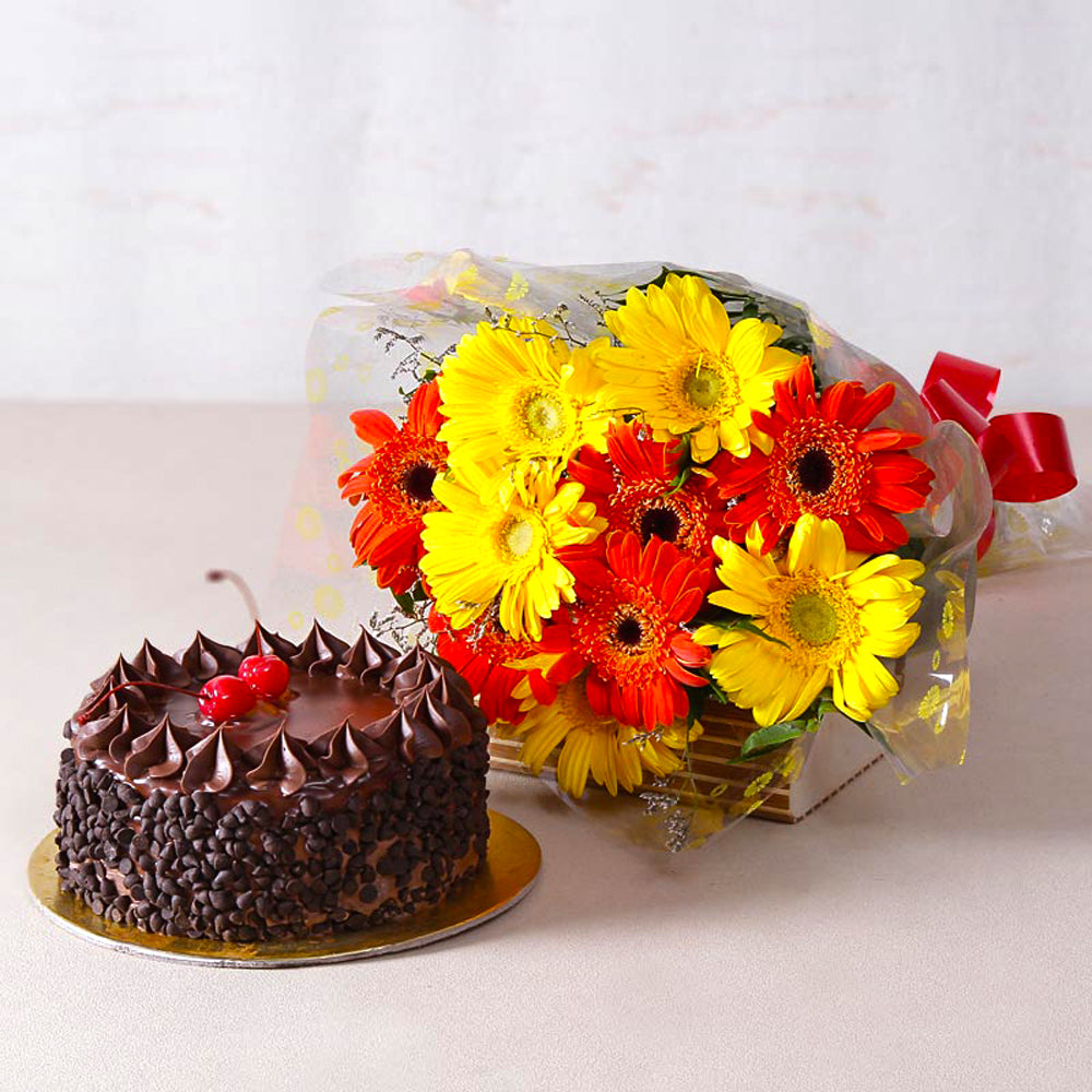 Yellow Gerberas and Choco Chip Cake Gift