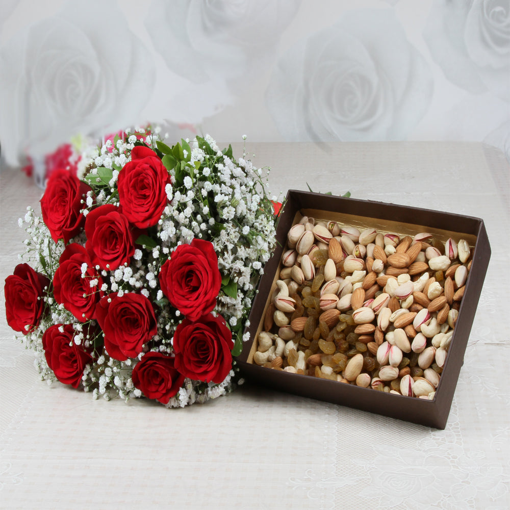 Red Roses and Premium Dry Fruit