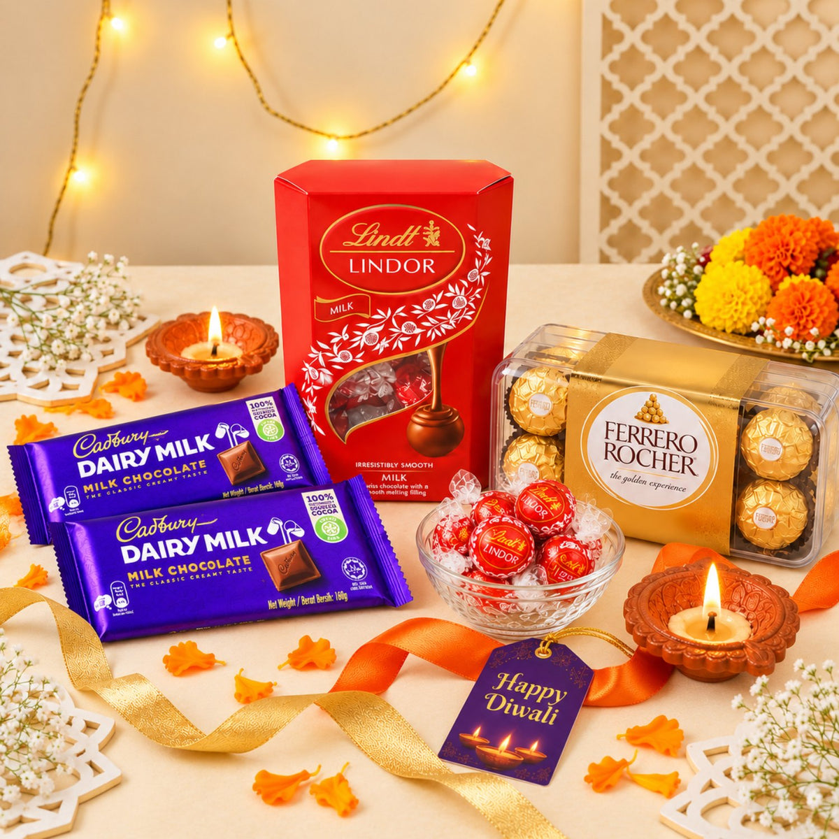 Premium Imported Chocolates and Earthen Diya Diwali Gift Hamper