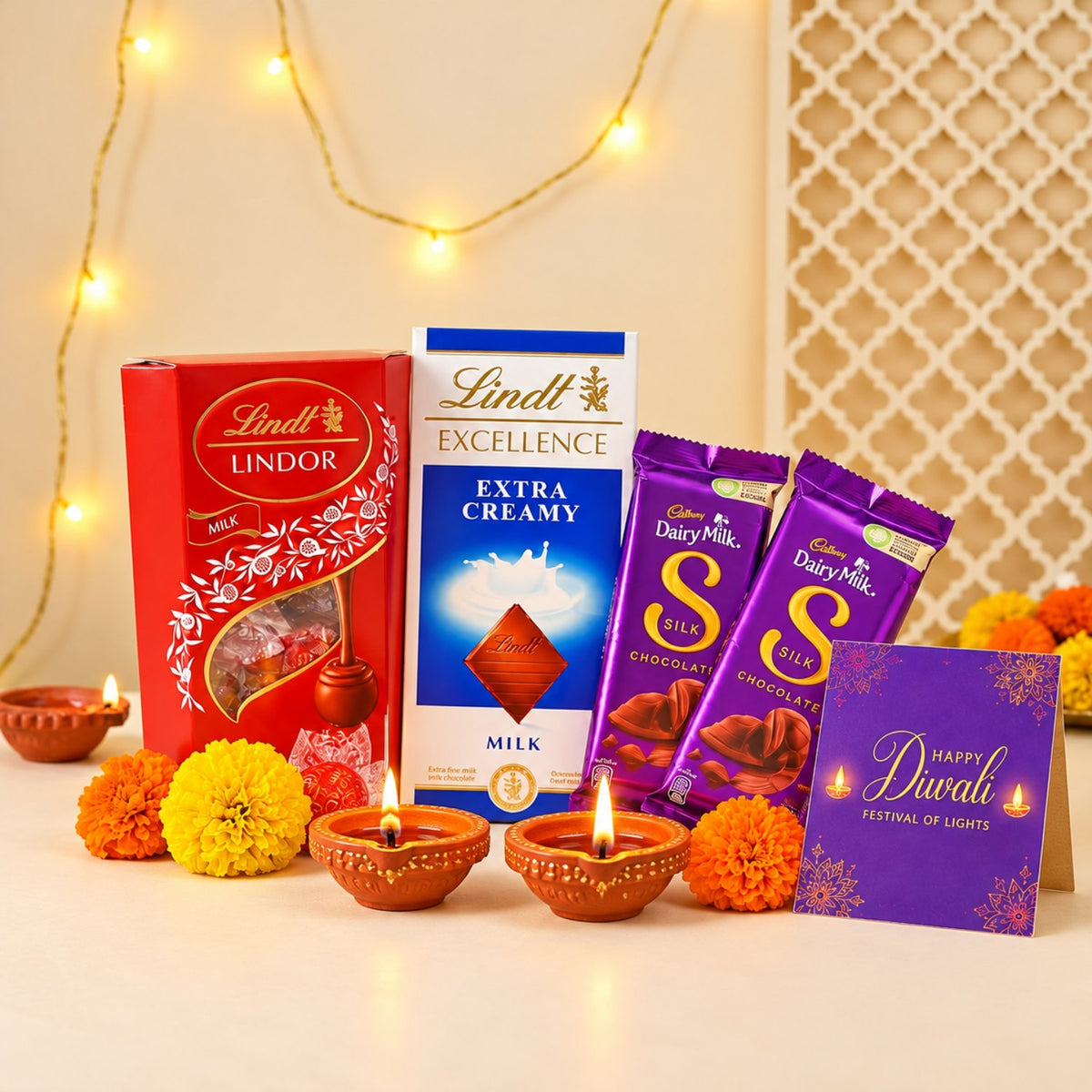 Lindt Lindor, Excellence and Cadbury Silk Diwali Chocolate Gift Set