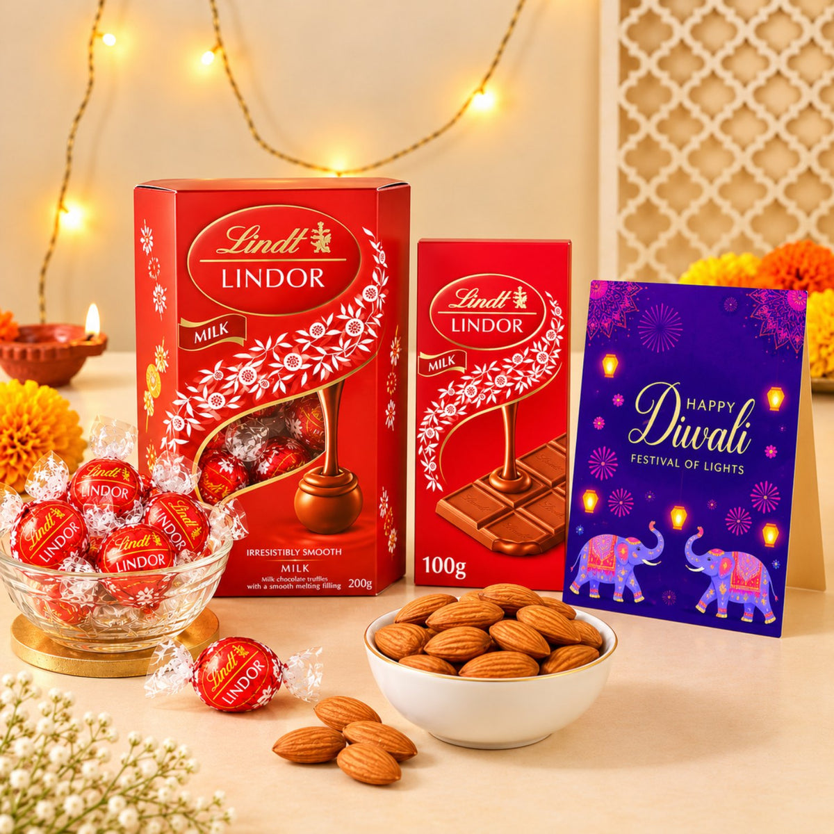 Lindt Lindor Milk Chocolate Duo with Almonds Diwali Festive Gift