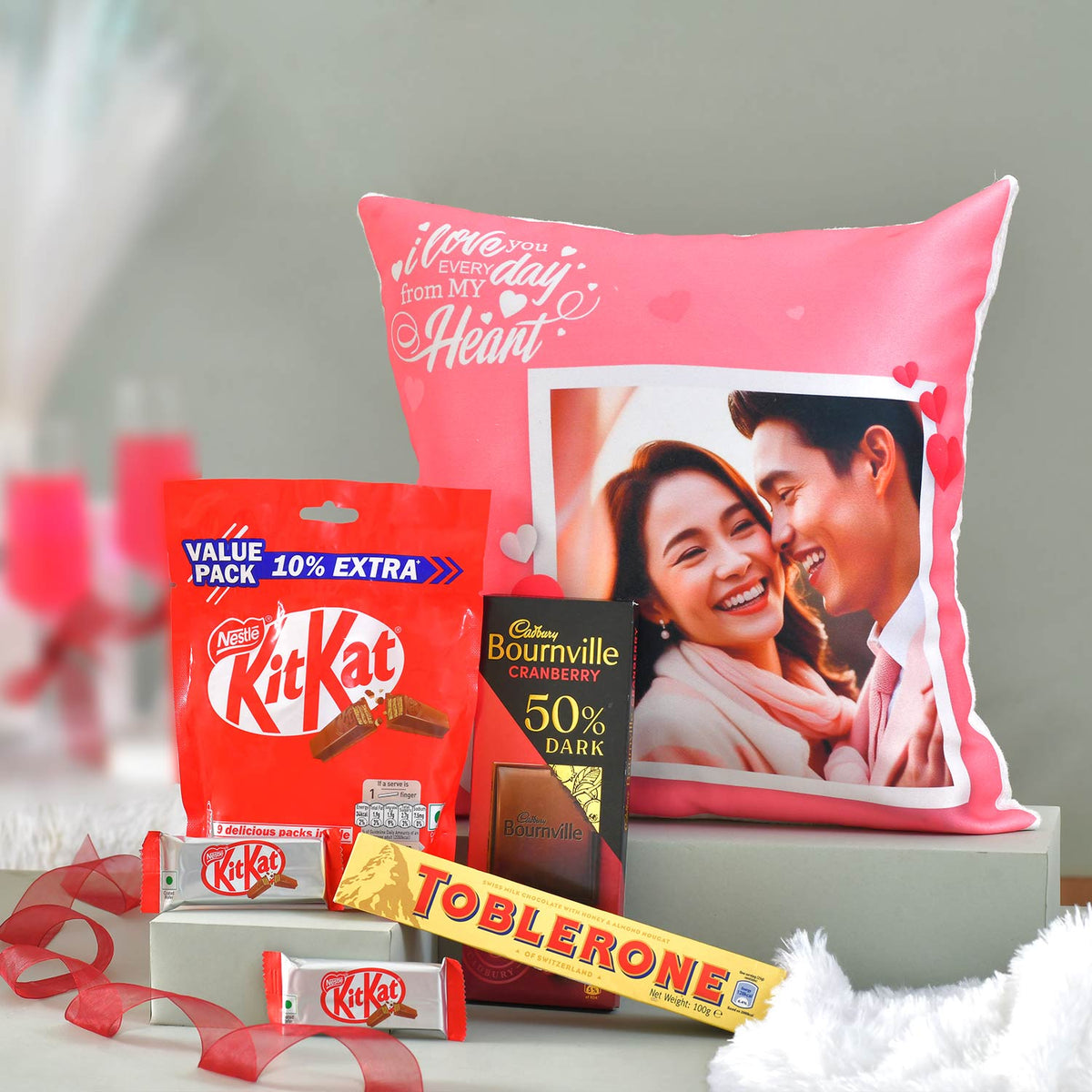 Romantic Personalized Pillow with Chocolates Combo