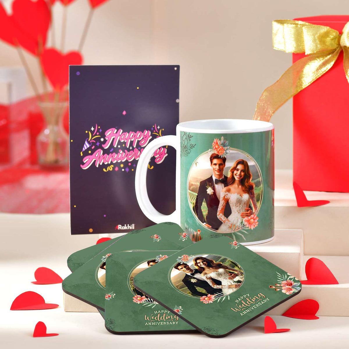 Personalized Photo Wedding Anniversary Mug and Coaster Set