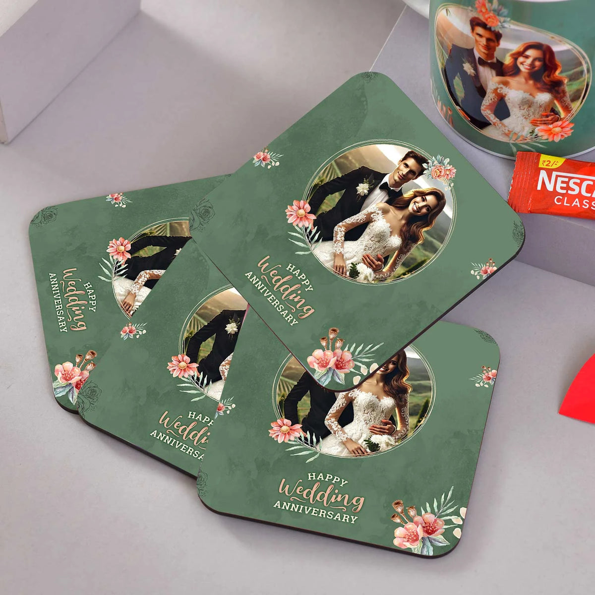 Personalized Wedding Anniversary Tea Coaster