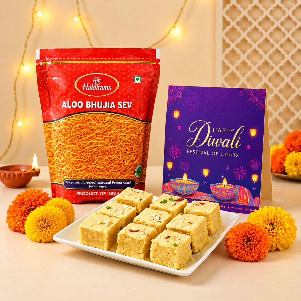 Soan Papdi with  Aloo Bhujia Diwali Gift Hamper