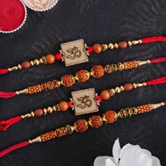 Wooden and Rudraksha Rakhi Set of Four