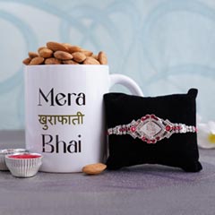 Silver Rakhi with Almonds and Mug