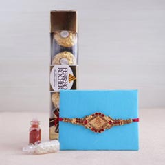 Golden Rakhi and Ferrero Rocher Combo