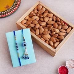 Bhaiya Bhabhi Evil Eye Rakhi with Almonds in Tray