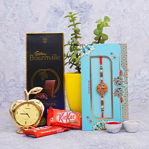 Golden Rakhi with Chocolate Watch N Jade Plant