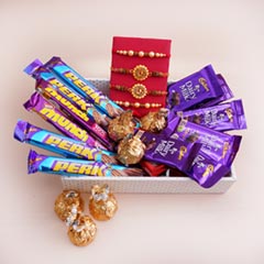 Four Rakhis with Chocolates in a Tray