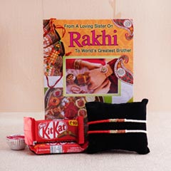 Two Beaded Rakhis with Chocolates N Greeting Card