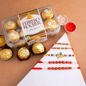 Set of 5 Rakhis with Ferrero Rocher Chocolates