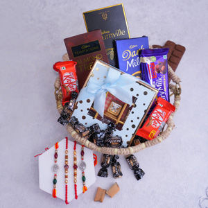 Four Fashionable Rakhi with Chocolates Gift Basket