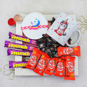 Unicorn Rakhi with Chocolate n Mug Surprise