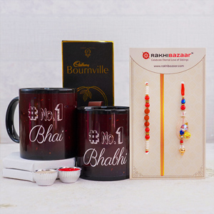 Designer Bhaiya Bhabhi Rakhi with Bournville Chocolates N Mugs