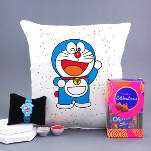 LED Light Doraemon Rakhi with Pillow N Chocolates