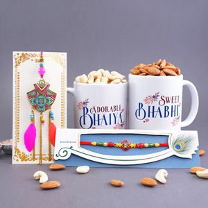 Adorable Bhaiya Bhabhi Rakhi N Dry Fruits with Mug