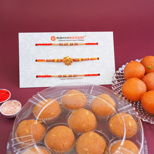 Beaded Rakhi N Golden Rakhi with Haldiram Sweets Combo