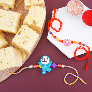 Doraemon Kids Rakhi N Lotus Rakhi with Sweets