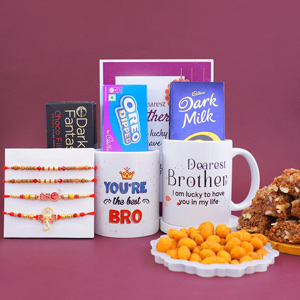 Golden Rakhi and Pearl Rakhi with Card Gift Hamper
