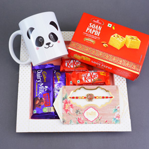 Beaded Designer Rakhi with Chocolates in Tray Gift Hamper