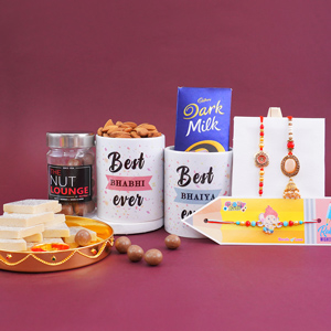 Ganesha Kids Rakhi N Couples Rakhi Set with Kaju Katli