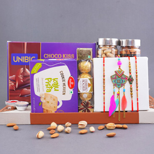 Set of Four Rakhis with Dry Fruits Gift Pack