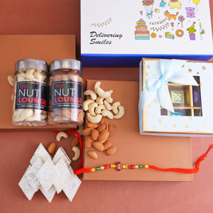 Designer Meenakari Rakhi with Kaju Katli Gift Pack