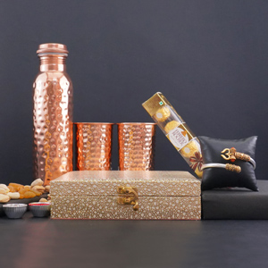 Spiritual Bracelet Rakhi with Copper Bottle Set Gift Hamper