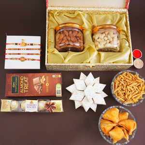 Four Rakhi Set with Kaju Katli Gift Hamper