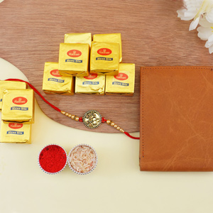 Shining Om Rakhi with Meva Bite N Wallet