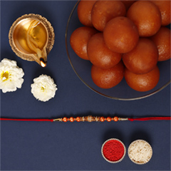 Rose Gold Pearl And Beads Rakhi with 1 Kg Gulab Jamun Tin
