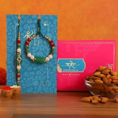 Green Pearl And Lumba Rakhi Set With Healthy Almonds