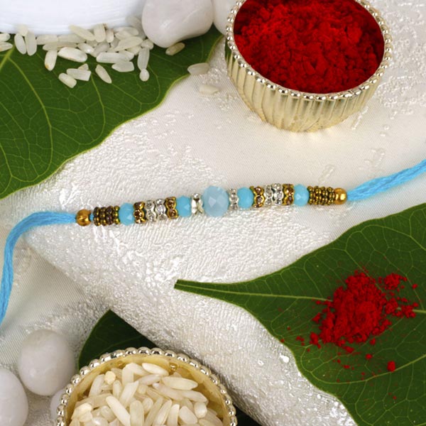 Mahi Rakhi/Bracelet Set For Men - Pink & Blue Alloy With Crystals & Beads, Combo Of 4 - View #5