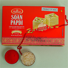 Single Veera Rakhi with Soan Papdi - Rakhi Sweets to Australia