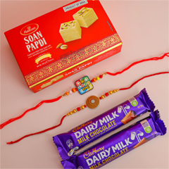 Bhai Bhatija Rakhi With Soan Papdi & Dairy Milk - Rakhi Cards to Australia